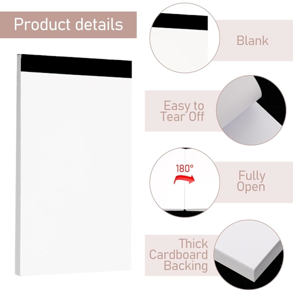 Blanke Notisblokker, 6 stk. 3x5 tommer Notisblokk Blanke Memo-blokker for Daglig Planlegging Liten Skriveblokk Mini Lomme-notatbok Refills for å Ta Notater og Påminnelser