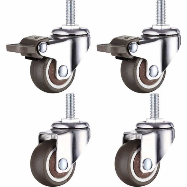 XVX Set med 4 små möbelhjul - 25 mm - Mjukt gummi TPE - M6 x 15 mm - Gänga (2 delar med broms) (25 mm)