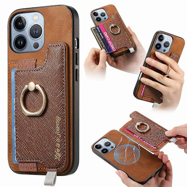 B5 iPhone 16 Pro Max -kotelo 2-in-1 Magneettinen Irrotettava Korttipidike Nahka+TPU Puhelin Kotelo - Ruskea Brown