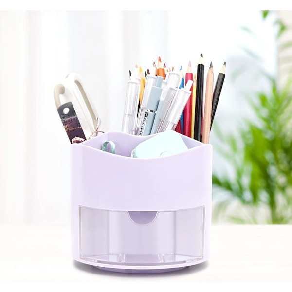 Roterende Pen- og Blyantsholder, 4 Rum Pen Pot - Skrivebordsstationær Opbevaring Makeupbørsteholder til Hjem og Kontor, Pen Organiser Desk Tidy Purple