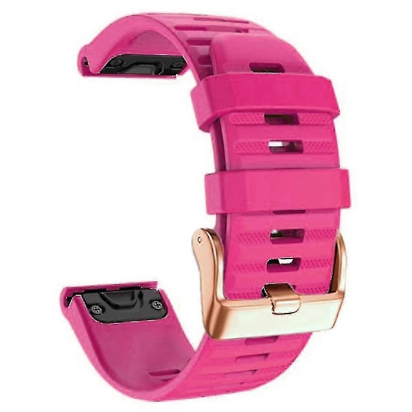 Urremme til Garmin Fenix 7s / 6s Pro / 5s Plus / Instinct 2s, vandrette stribede silikone 20mm rem med rosaguld spænde Hot Pink