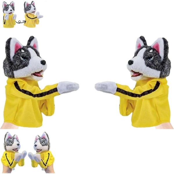 Kung Fu Djurleksak Husky Handskar Dock, Barnlek Plyschleksaker, 2024 Ny Ljudande Boxningshund Handdocka med Ljud och Boxningsaction, Boxning 2pcs
