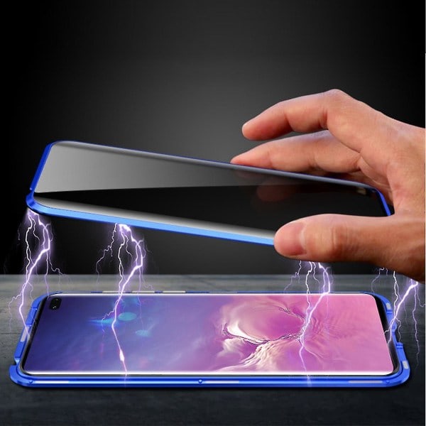 Magneettinen suojakotelo Samsung Galaxy S23 Ultralle, Anti Peeping -kotelo kaksipuolisella karkaistulla lasilla, suojaava läppäkansi 360 asteen kokovartalosuojalla M silver