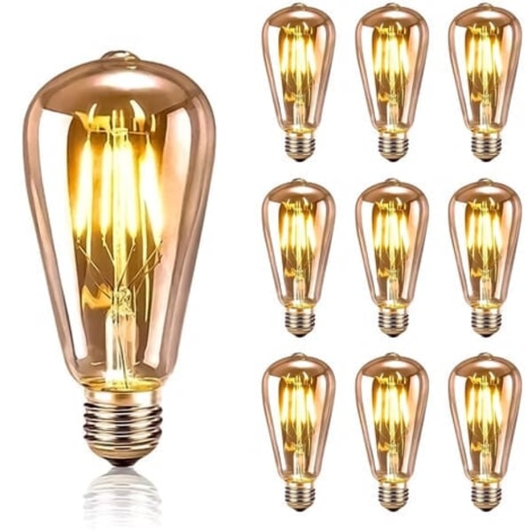 10-pakkauksen LED-vanha valonlähde Retro-tyyli 4W E27 Antiikki koristeellinen lamppu Lämmin valkoinen 2200K, Amber-lasi ravintolaan kahvilaan baariin