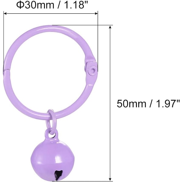 5 kpl avaimenperät kelloilla, 30 mm / 0,51 tuuman halkaisijaltaan joulukellon lemmikkikellon ruostumattomasta teräksestä avaimenperä DIY- käsitöihin, juhliin, laukkujen riipuskoruksi Purple