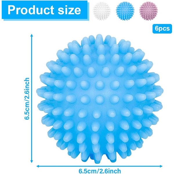 Tørketrommelkuler, 6 stk Blå Vaskemaskinballer, Tørketrommelkuler Gjenbrukbare Myknerballer for Klær Mindre Statisk Ladning (3 Farger)