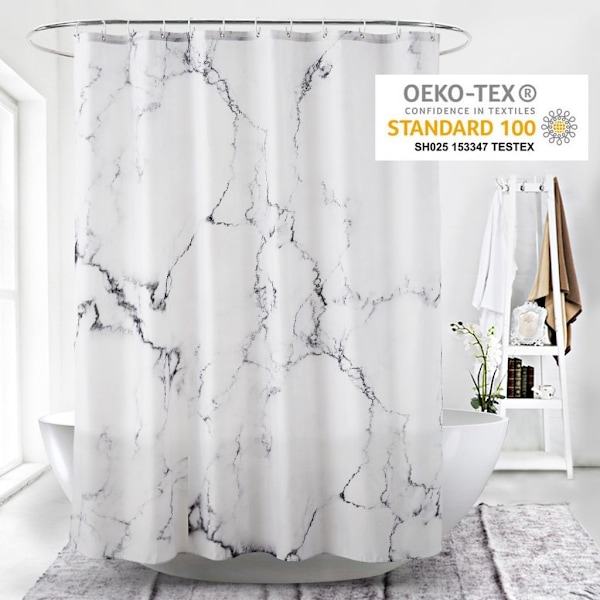 Tryckt Tyg Duschdraperi 180x200cm med 12 Krokar Marmor