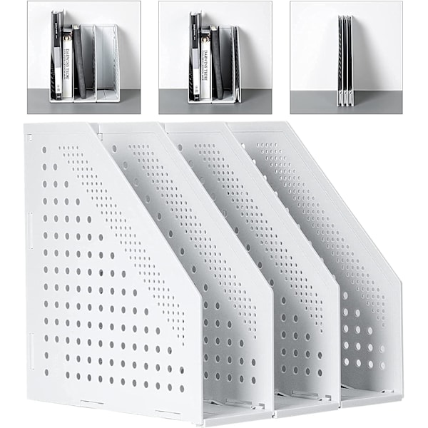 A4 Filmappe Folding Bogreol, Lodrette Rum Magasin Filmappe, Skrivebordsarrangør Dokumentmappe til Kontor Organisation og Opbevaring 3 Compartment,light Gray