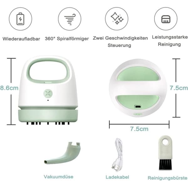 Mini blå skrivebordsstøvsuger, USB genopladelig, bærbar og trådløs.