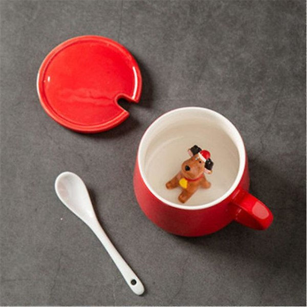 Julekrus Par Keramik Santafigurer med Låg og Ske Ny Lågdesign Ferie Stil Kontor Hjem Mælk Kaffe Kop Hjorte Deer