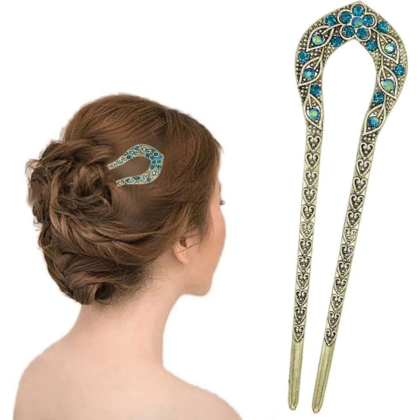 2 stk Vintage Hårpinner, Krystall Rhinestone Dobbel Tynn Hårpinne Hårklipp Chignon Hårnål