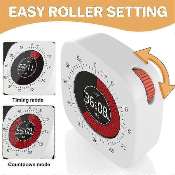 Visuel Timer til Børn, Digital Timer med 60-minutters Nedtælling, Lydløs Timer til Bordtimer Ur til
