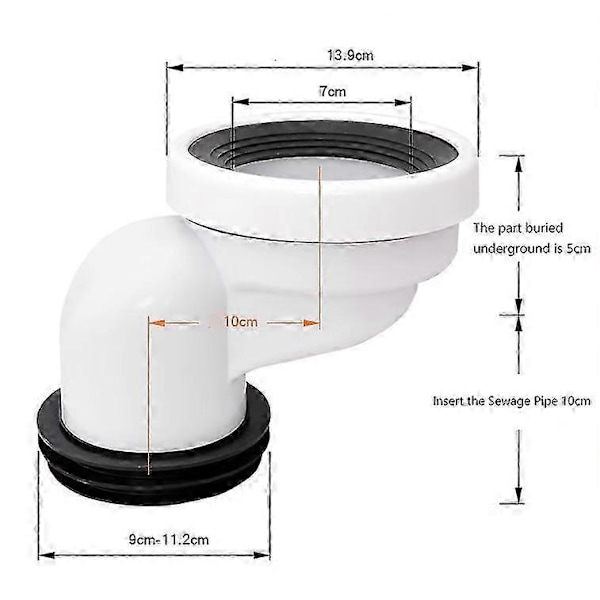 100 mm Toilet Offset Pan Connector PVC Afløbsrørsforbindelse Toilet tilbehør