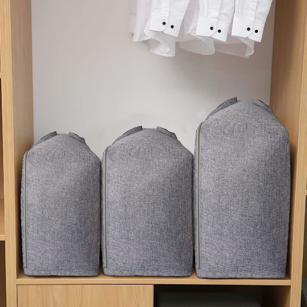 Klær Oppbevaringspose Dyne Oppbevaringsposer King Size Oppbevaringsposer for Dyner Klær Quilt Tepper Sengetøy Dyneposer Under Sengen Oppbevaringsposer med Glidelåser Grey 75L*4PCS