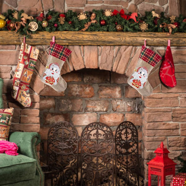 Julstrumpor Diamantmålning Kits för Vuxna Nybörjare, 4 Pack Kamin Hängande Strumpor, DIY Strassmålning Julgransprydnader Christmas 2