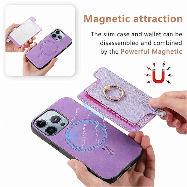 B5 iPhone 16 Pro Max -kotelo 2-in-1 Magneettinen Irrotettava Korttipidike Nahka+TPU Puhelin Kotelo - Purppura Purple