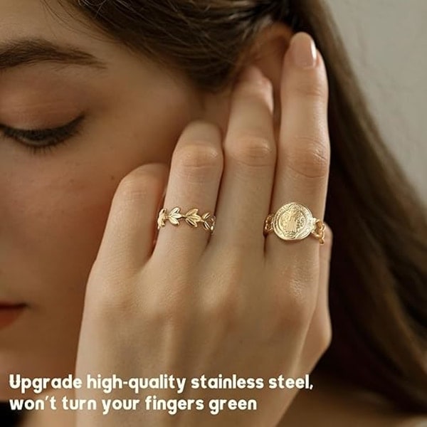 18K Forgylte Ringe for Kvinner Rustfritt Stål Statement Ringe Pakke Stablebare Boho Midi Ringe Justerbar Åpen Ring Band Twisted Signet Ringe Gull