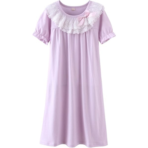 Mamma & flickors matchande spetsnattlinnen & rosett nattlinnen 100% bomull nattkläder för småbarn Light Pink 140cm
