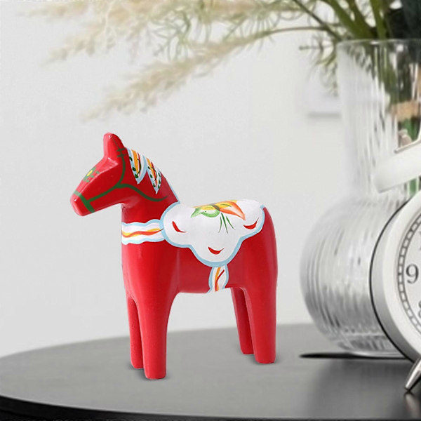 Svensk Dalahest i træ, Svensk Dalahest Statue, Julepynt Gave Samlerobjekt Boligindretning Dalahest Figur red