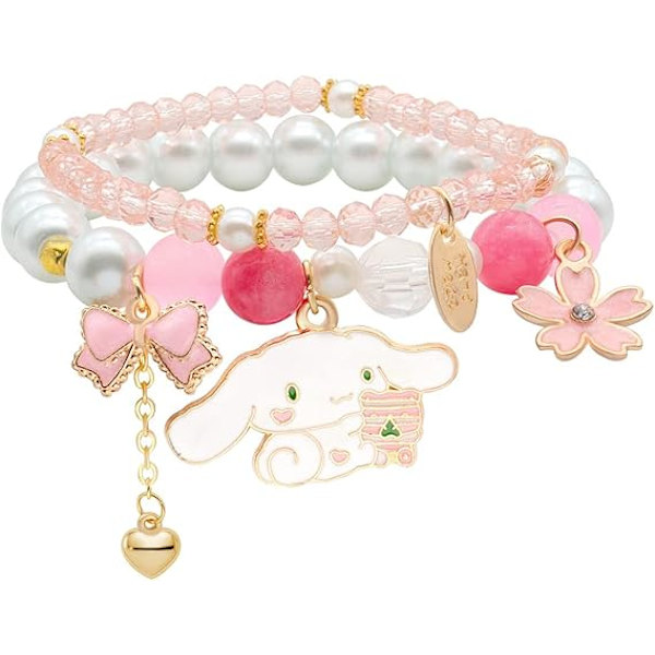 Cinnamoroll Kristallpärlarmband, Sött tecknat kristallpärlat elastiskt armband för flickor och damer, Litet fräscht enkelt sött tecknat Yugui hundarmband