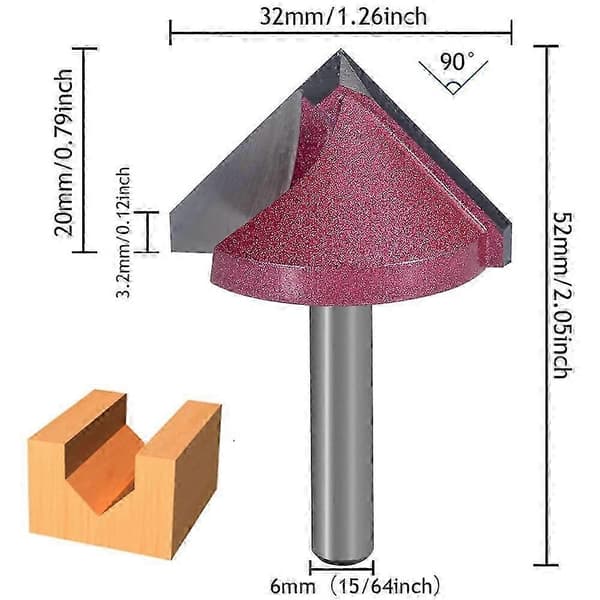 3D V-form CNC fresemaskin, 32 mm x 90 grader (CED x grader), 6 mm