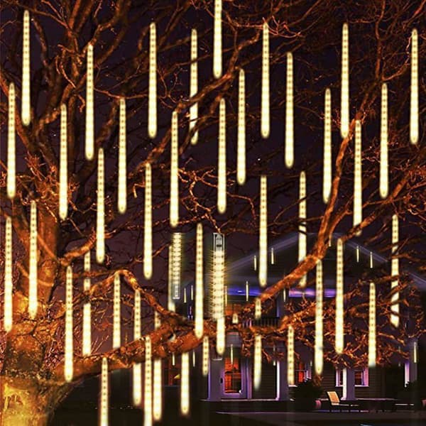 LED Meteor Dusj Solcellelys Hage, Vanntett Vanndråpe Fallende Kaskade 30cm 10 Rør 360LEDs Dekorativ-Varm Hvit