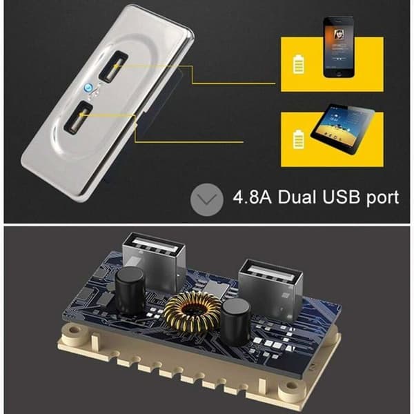 Dobbel USB-laderuttak, 12V-24V 3.1A Billaderkontrollpanel Vanntett Ladeuttak for Bil Lastebil SUV