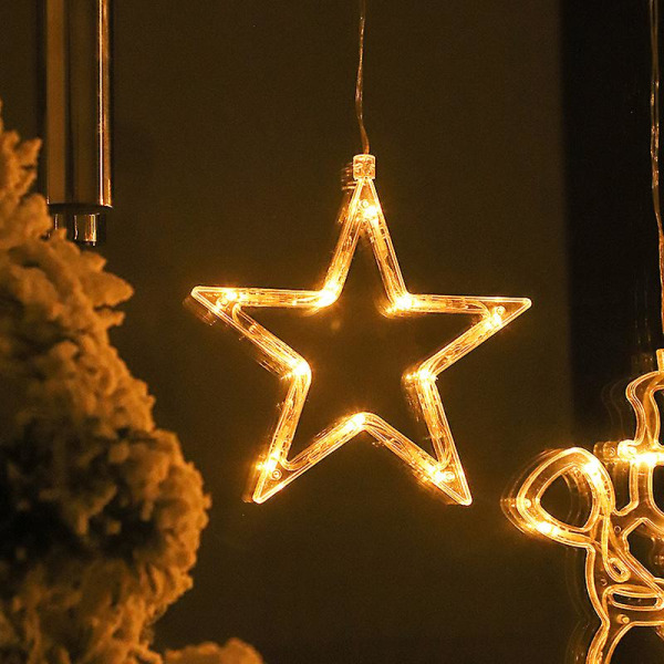 Julhängande stjärna fönsterlampor Batteridriven, varmvit akrylfönsterlampa med sugkopp för nyår Bröllopshem Juldekoration1
