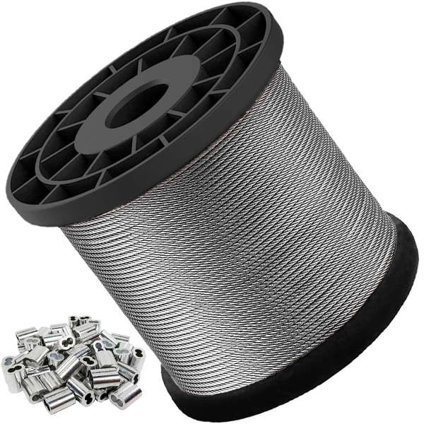 Wire, 1/16 Wire, 304 Stainless Steel Cable, Aircraft Cable, Steel Wire, 328 Feet With 30 Piece Crimp Sleeves, Dressing Wire, Mesh Wire,