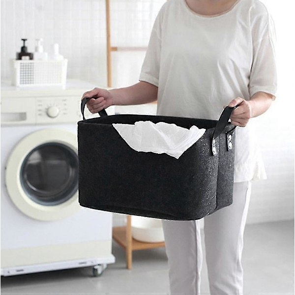 Oppbevaringskurv med to håndtak, filtkurv for leker, bøker, magasiner black 33CM*23CM*20CM