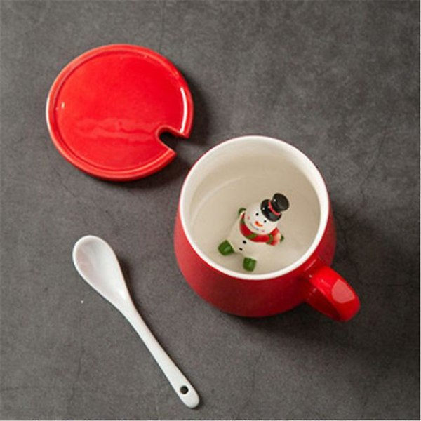Julekrus Par Keramik Santafigurer med Låg og Ske Ny Lågdesign Feriestil Kontor Hjem Mælk Kaffe Kop Snemand Snow man