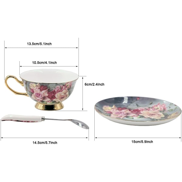 Premium Bone China Kaffeekopp, Tekopp & Underkopp & Teskje Sett, 200ml