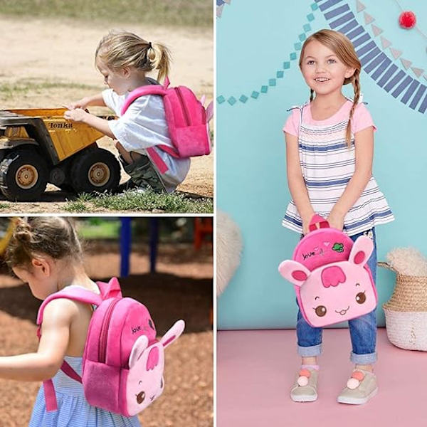 Ryggsäck för småbarn, söt rosa kaninryggsäck för barn, miniryggsäck för skolan, bekväm mjuk plyschryggsäck för flickor, presenter till småbarn 1-2 år gamla