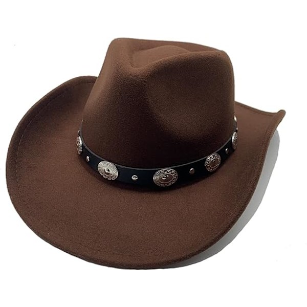 Cowboyhatt för kvinnor Westernhatt för män Cowboyhatt i filt Justerbar utomhushatt med formbar brätte Brown