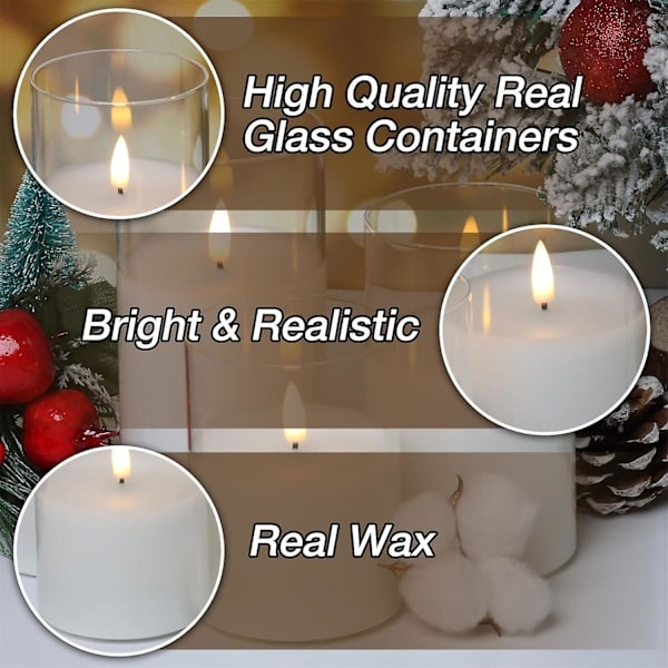 Klara Glas LED-ljus med Fjärrkontroll Fladdrande Realistiska Flamlösa Batteridrivna Ljus Set om 3 D 3 \" H 4 \" 5 \" 6 \"