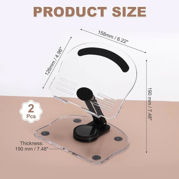Sæt med 2 justerbare, foldbare, 360° roterende akryl tabletstandere - Sort/Transparent til hjemmekontoret - Gave til kvinder