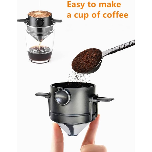 Bærbar Håndbrygger for 1-2 Kopper, Rustfritt Stål Bærbar Kaffe Filter, Gjenbrukbar Kanne Kaffe Drypper Filter