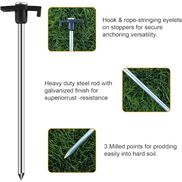 Store teltplugger, kraftige stormsikre rustfrie teltplugger – Galvanisert stål, hardt underlag, 8 stk, 25 cm, ideelle for steinete underlag