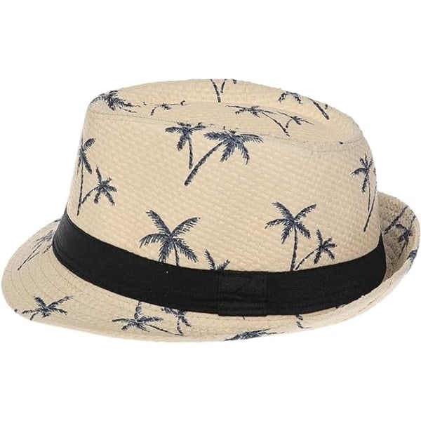 Hawaiiansk Fedora Stråhatt for Menn Kvinner Unisex Panama Sommer Sol Jazz Kostyme Party Hatt (Lys Khaki)