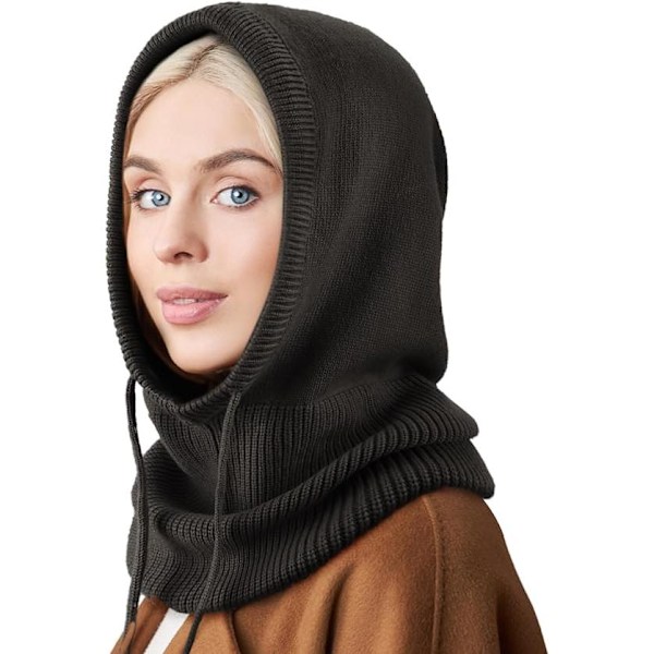 Strikket Balaclava Hue Skull Cap med Snøre Varm Hætte Hat Sort