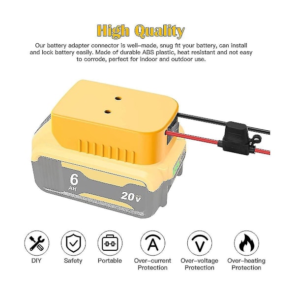 Batteriadapter med Säkring och Strömbrytare för 20V /18V DCB206 Li-Ion Batterier Strömkontakt A