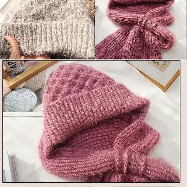 Integrerad Öron Skydd Vindtät Mössa Halsduk, Stickad Tjockare Hatt Vinter, Varm Stickad Mössa Halsduk, Hatt Halsduk Red