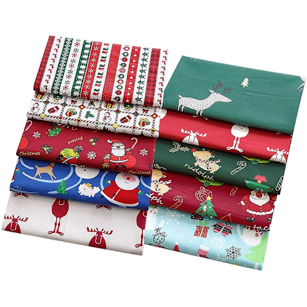 10-delars Jul Bomullstyg Paket, 10 Delar Jultema Tyg, Jul Fat Quarter Tecknad Quilt Bomull