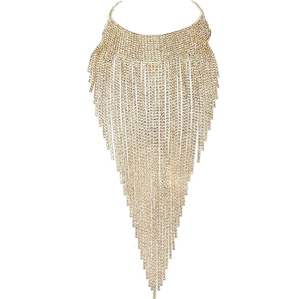 Rhinestone Statement Halskjede for Kvinner Tassel Bib Choker Krage Chunky Kostymesmykker A