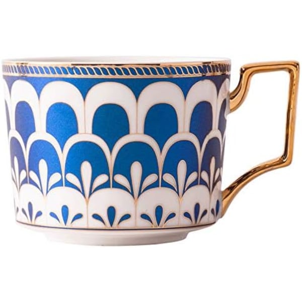 Europeisk stil kopp tekopp og tallerkensett, 8,5 oz/250 ml benporselen kaffe tekopper med tallerken og gyllen skje