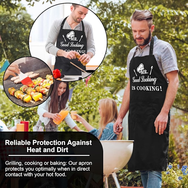 Morsomme forklær for menn, MR Good Looking is Cooking, Profesjonelt kjøkkenforkle Kokk Mann Bib forklær med dobbel lomme justerbar