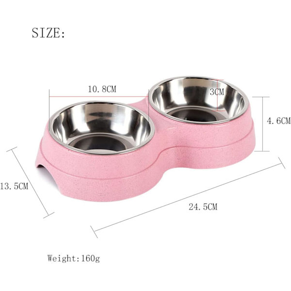1 stk Dobbelt Hundebolle, Skridsikker Aftagelig Dobbelt Skål i Rustfrit Stål 2-i-1 Hundebolle med Spildfri Funktion til Små Hunde Pink