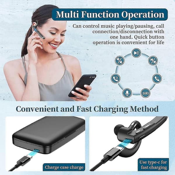 Trucker Trådløst Headset Bluetooth 5.1 Ørepropp Mikrofon Dobbel Ørepropp Støyreduserende Tw