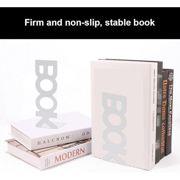 Kirjatuki, 2 Metallista Kirjatukea Lasten Kirjateline Hyllyille Liukumaton Taide  \"Book \" Teline Kansioille ja Jakajille White 4 pieces