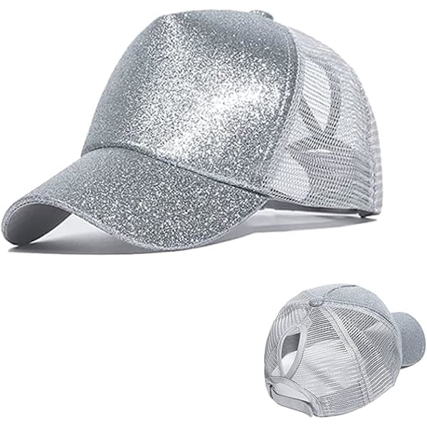 Visirkeps, Sommar Glitter Hästsvanskeps Mesh Hattar Casual Justerbara Sportkepsar Basebollkeps för Kvinnor Flickor Grey